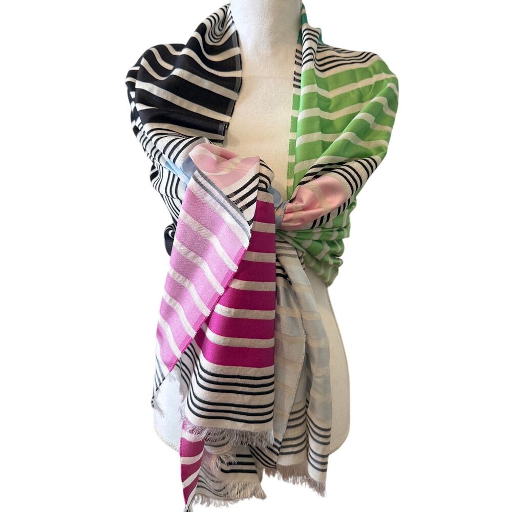 Talbots Large Silk Blend Striped Travel Scarf